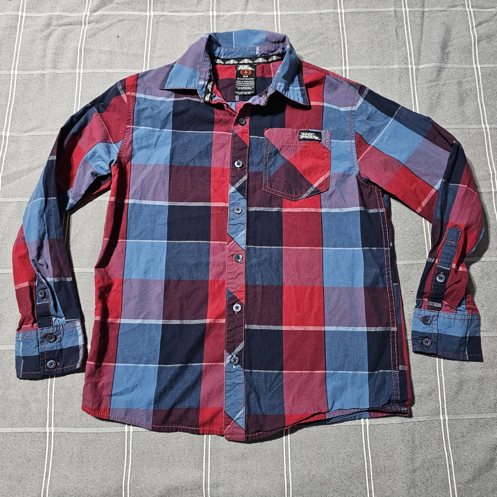 💥Boys Vintage Plaid No Fear Button Up Shirt